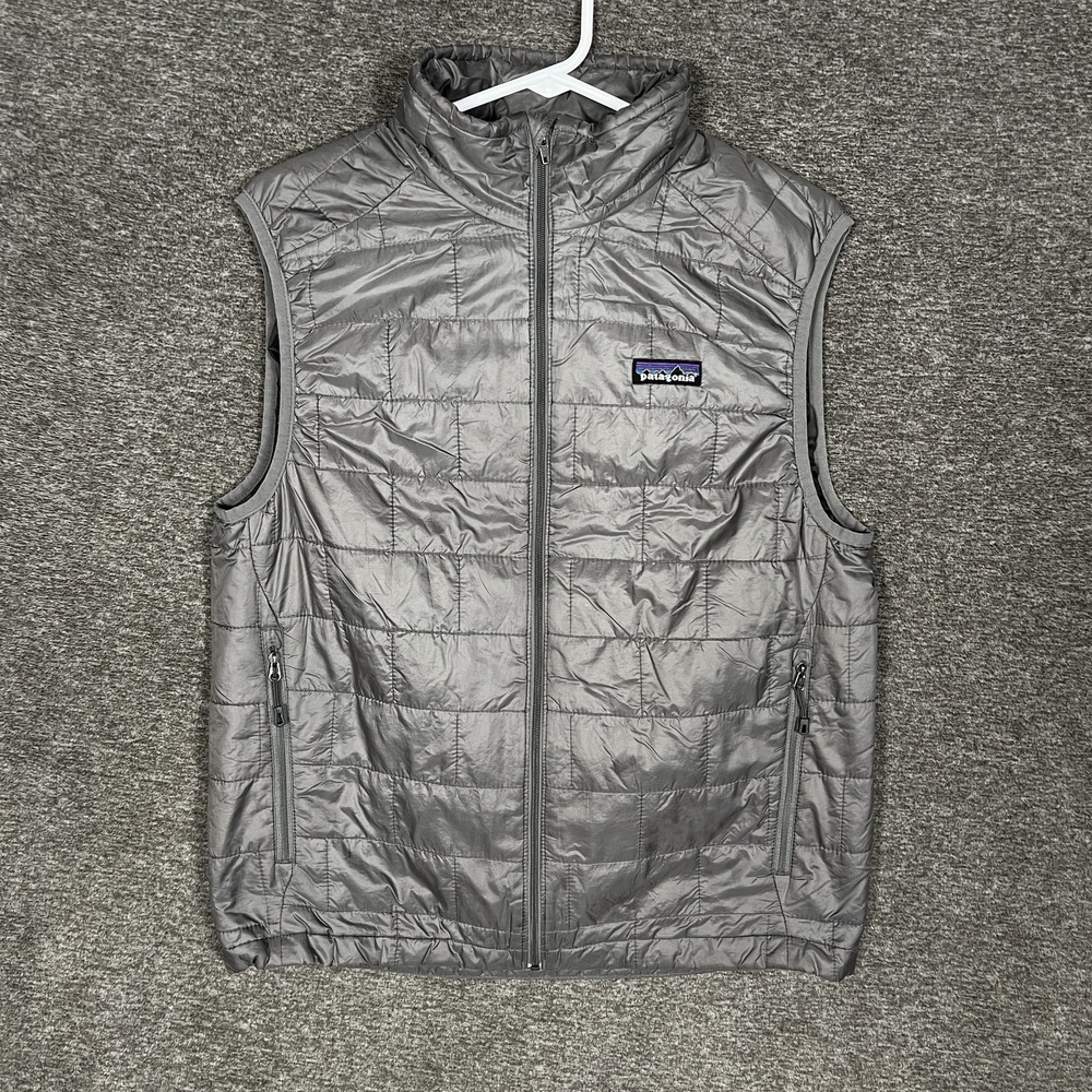Patagonia Vest Mens Small Gray Nano Puff Quilted Insulated Full Zip Lightweight